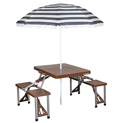 Stansport Picnic Table and Umbrella Combo, Brown...